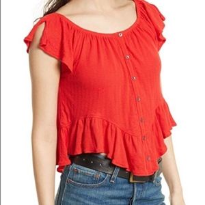 We The Free Red Mint Julep Off Shoulder Top S